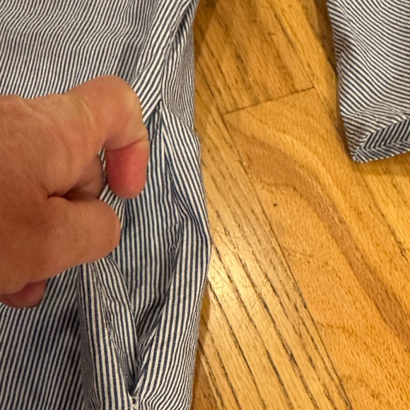 Cotton White Gray Striped Midi Dress with Flared Sleeves Size: XS - Picture 9 of 13